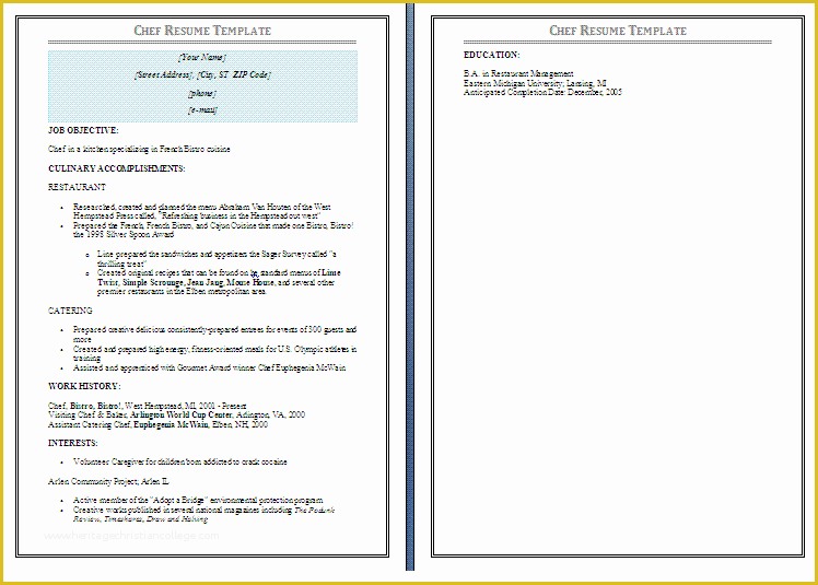 Chef Resume Template Free Of Chef Resume Template