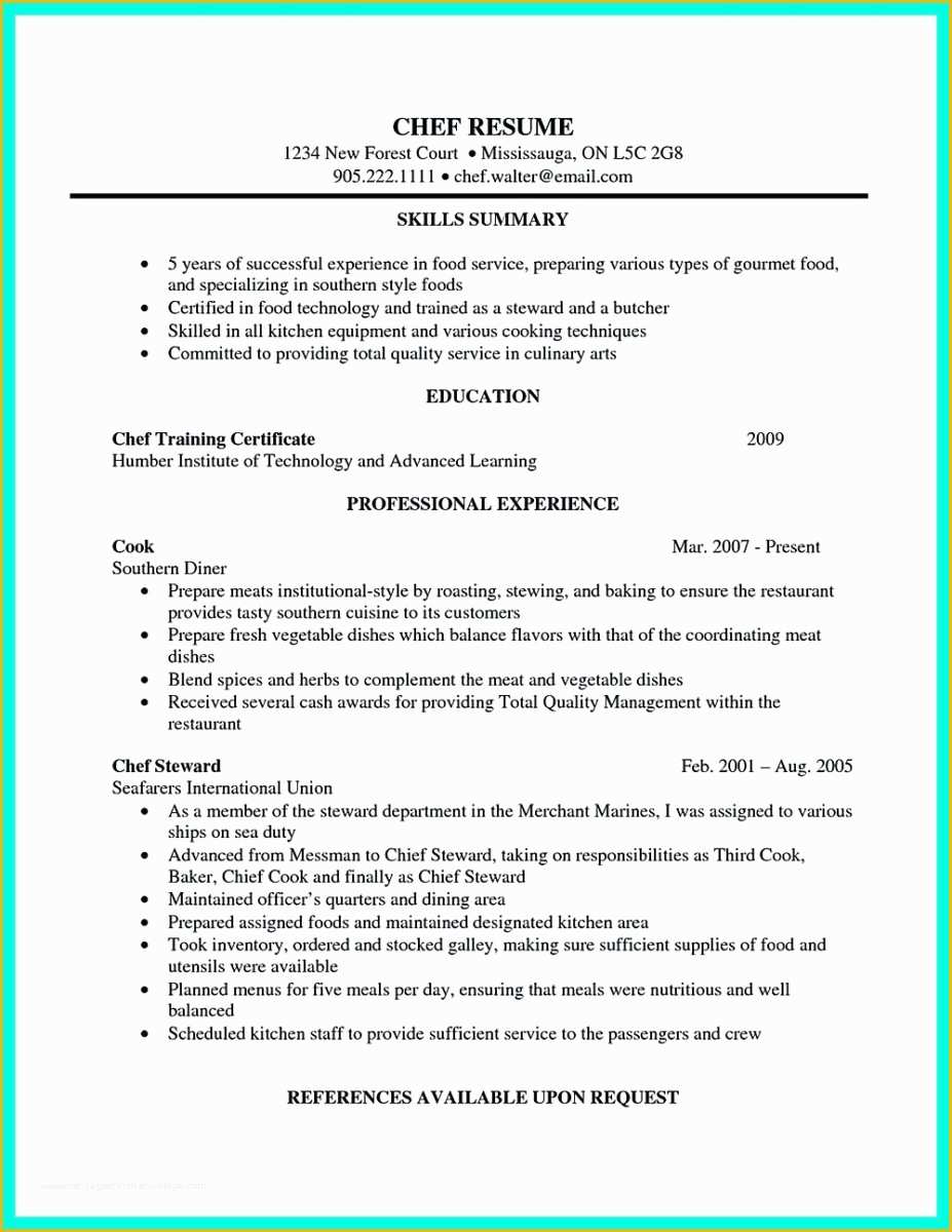 Chef Resume Template Free Of Chef Resumes that Will Impress Your Future Pany