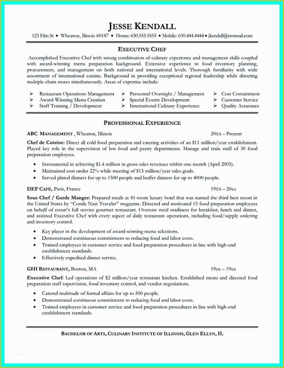 Chef Resume Template Free Of Chef Resumes that Will Impress Your Future Pany