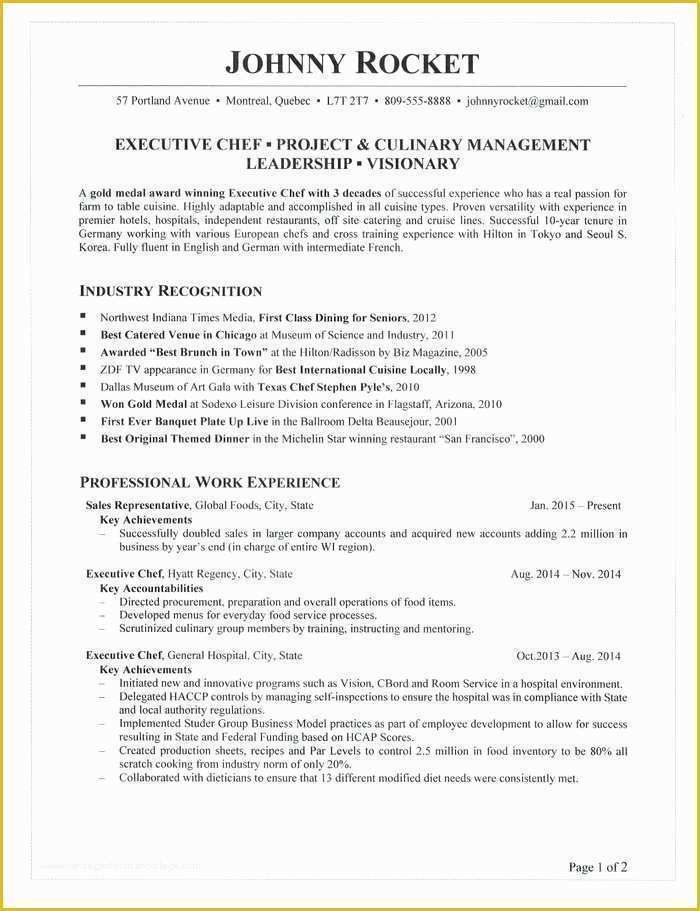 Chef Resume Template Free Of Executive Chef Resume