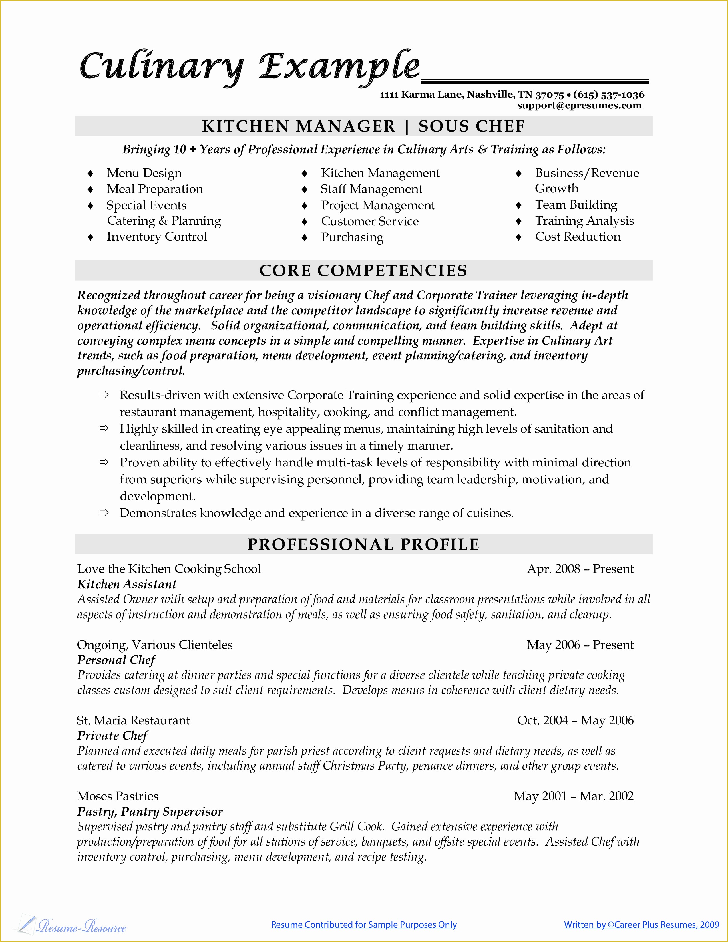 Chef Resume Template Free Of Free sous Chef Resume
