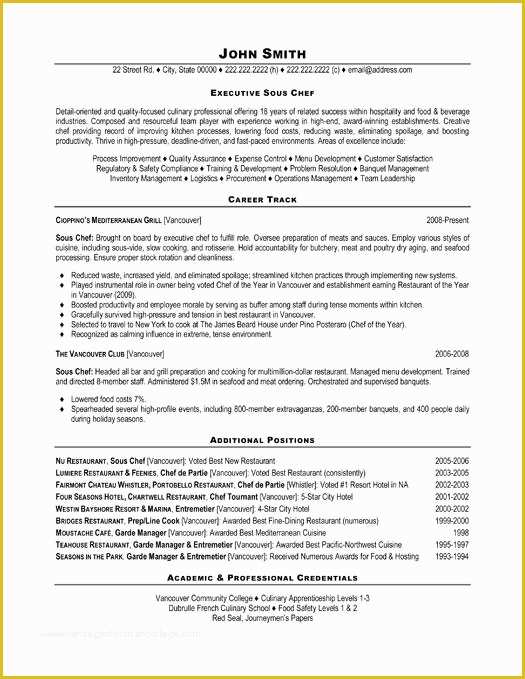 Chef Resume Template Free Of Resume Examples for Cooks Cover Letter Samples Cover
