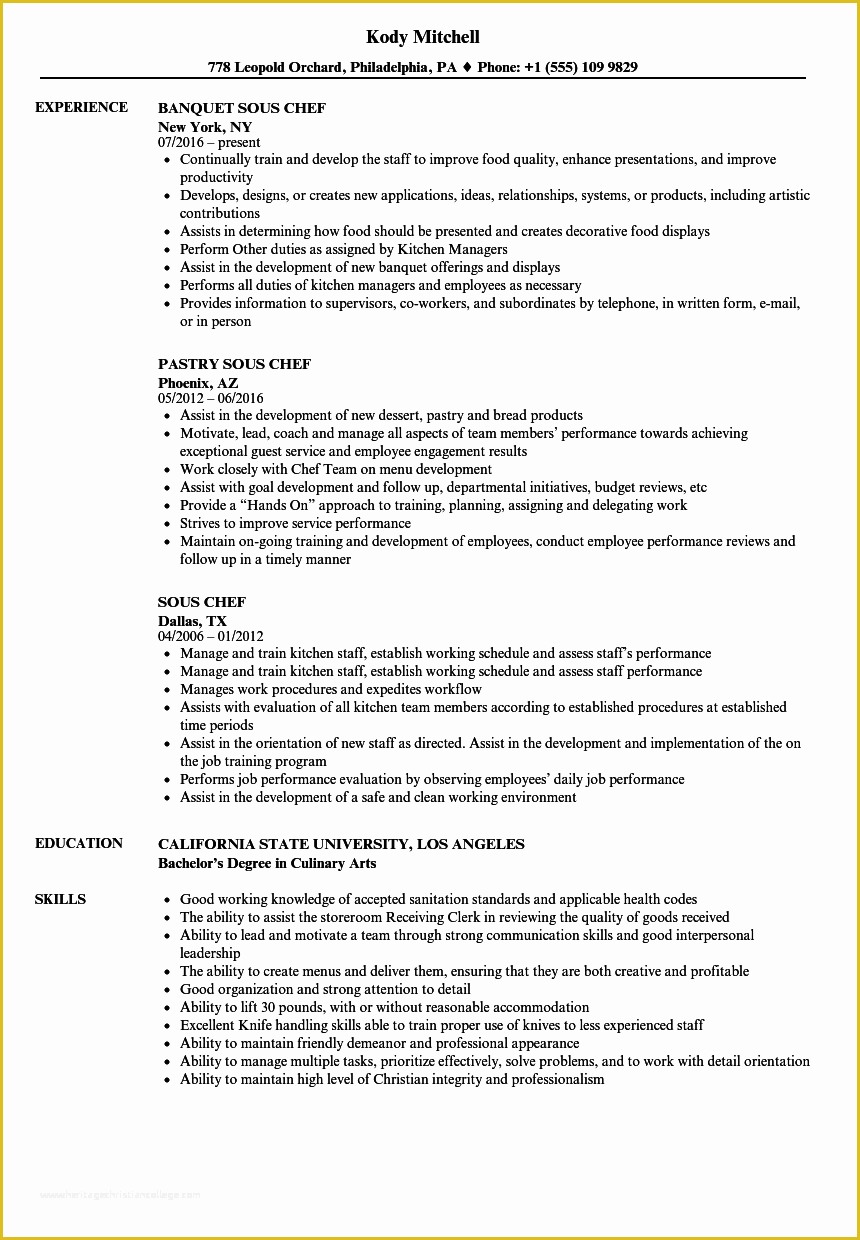 Chef Resume Template Free Of sous Chef Resume Examples Ideasplataforma