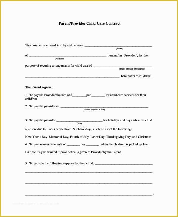 Child Care Contract Template Free Of 23 Sample Contracts