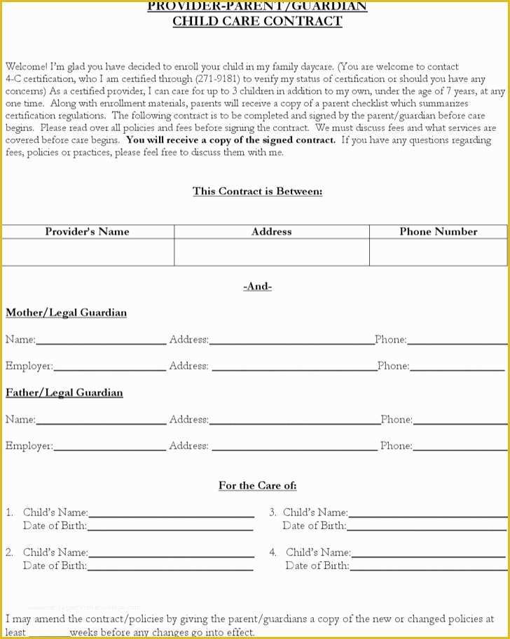 Child Care Contract Template Free Of 3 Child Care Contract Template Free Download