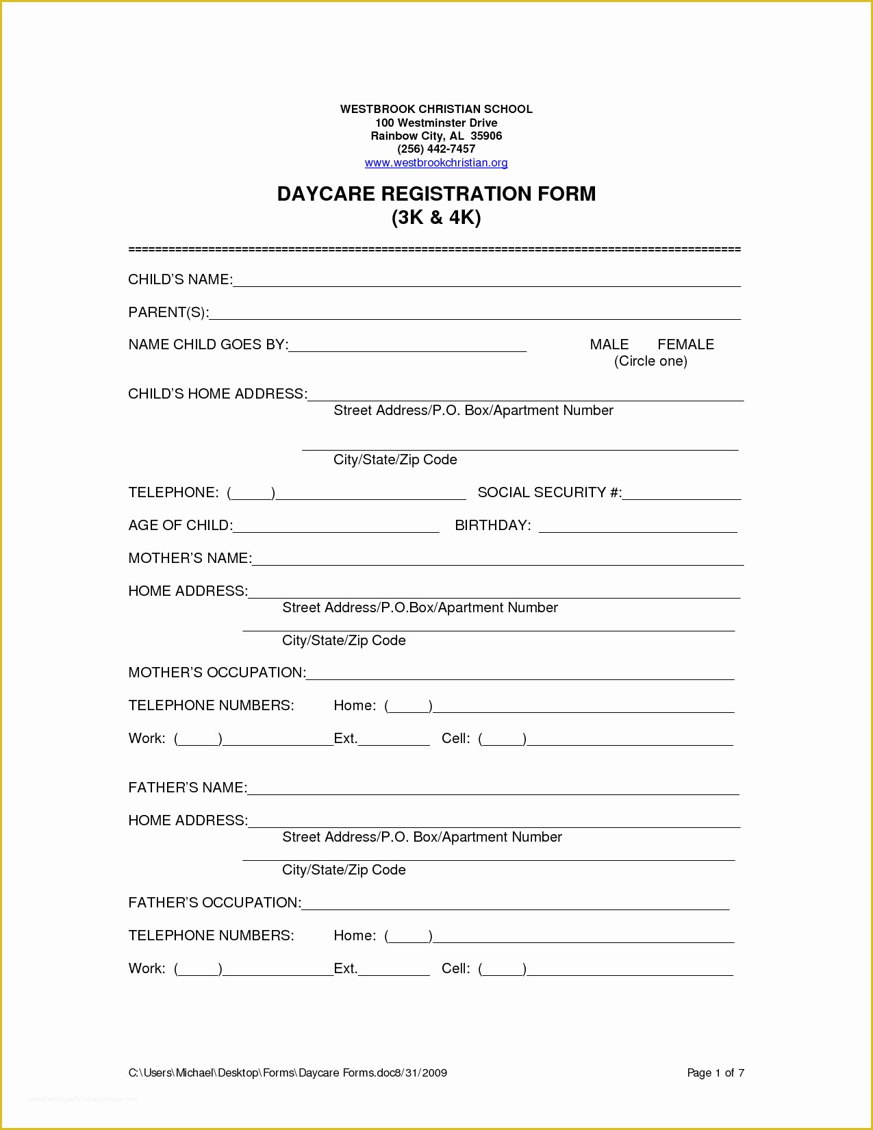 Child Care Contract Template Free Of 7 Best Of Printable Daycare forms Free Daycare