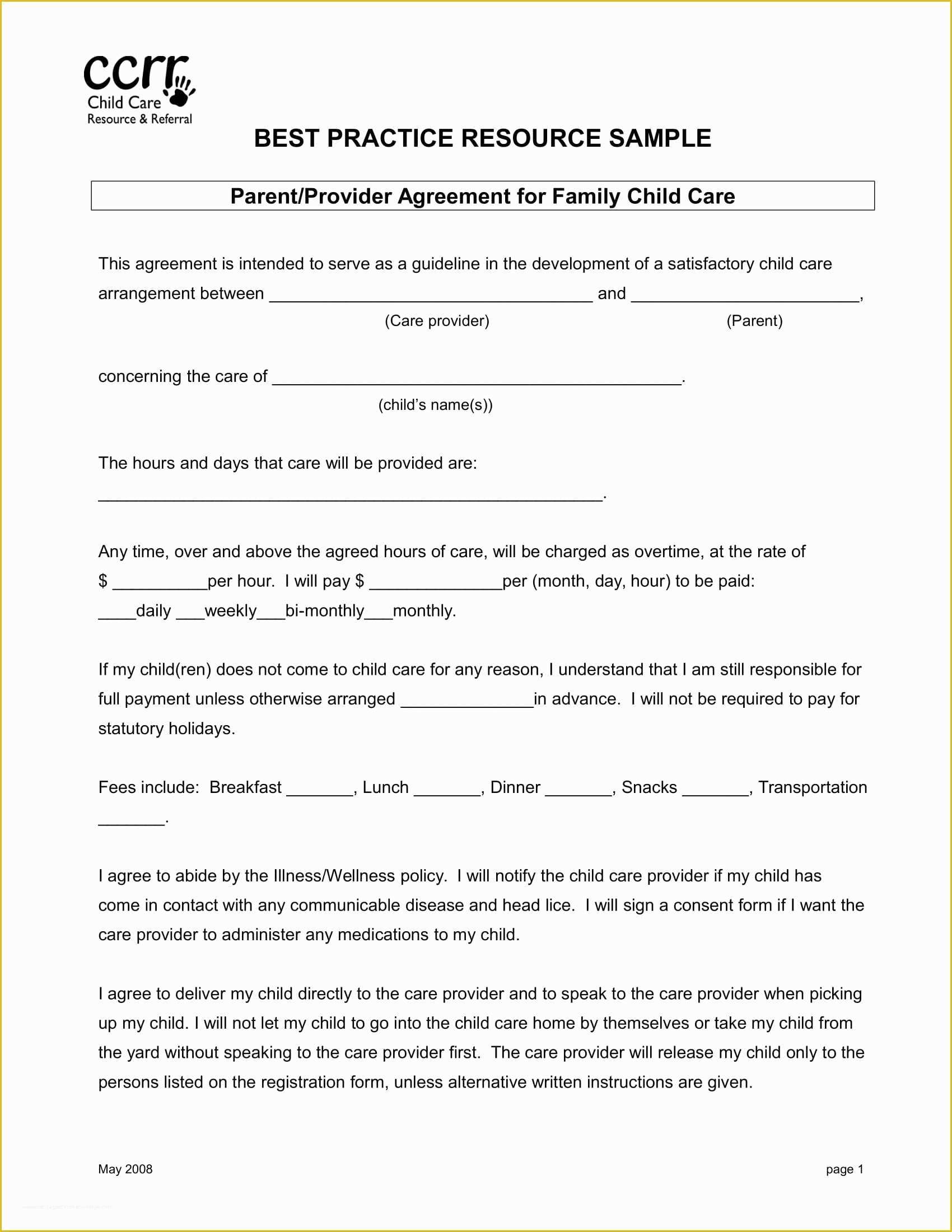 Child Care Contract Template Free Of 7 Child Care Contract Examples Pdf