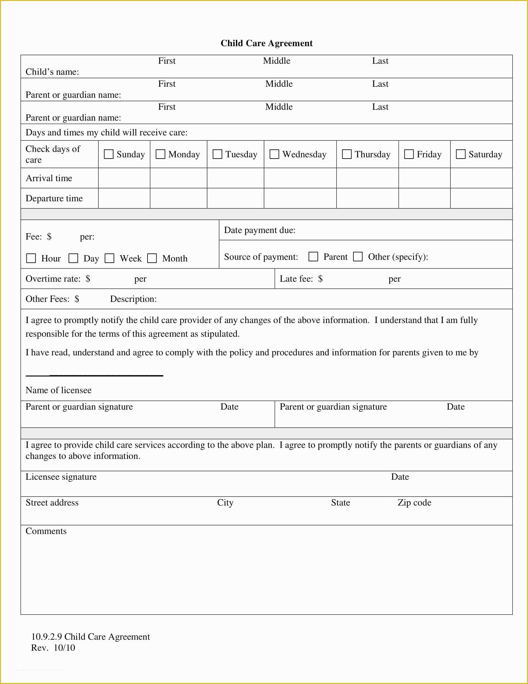 Child Care Contract Template Free Of 7 Child Care Contract Examples Pdf