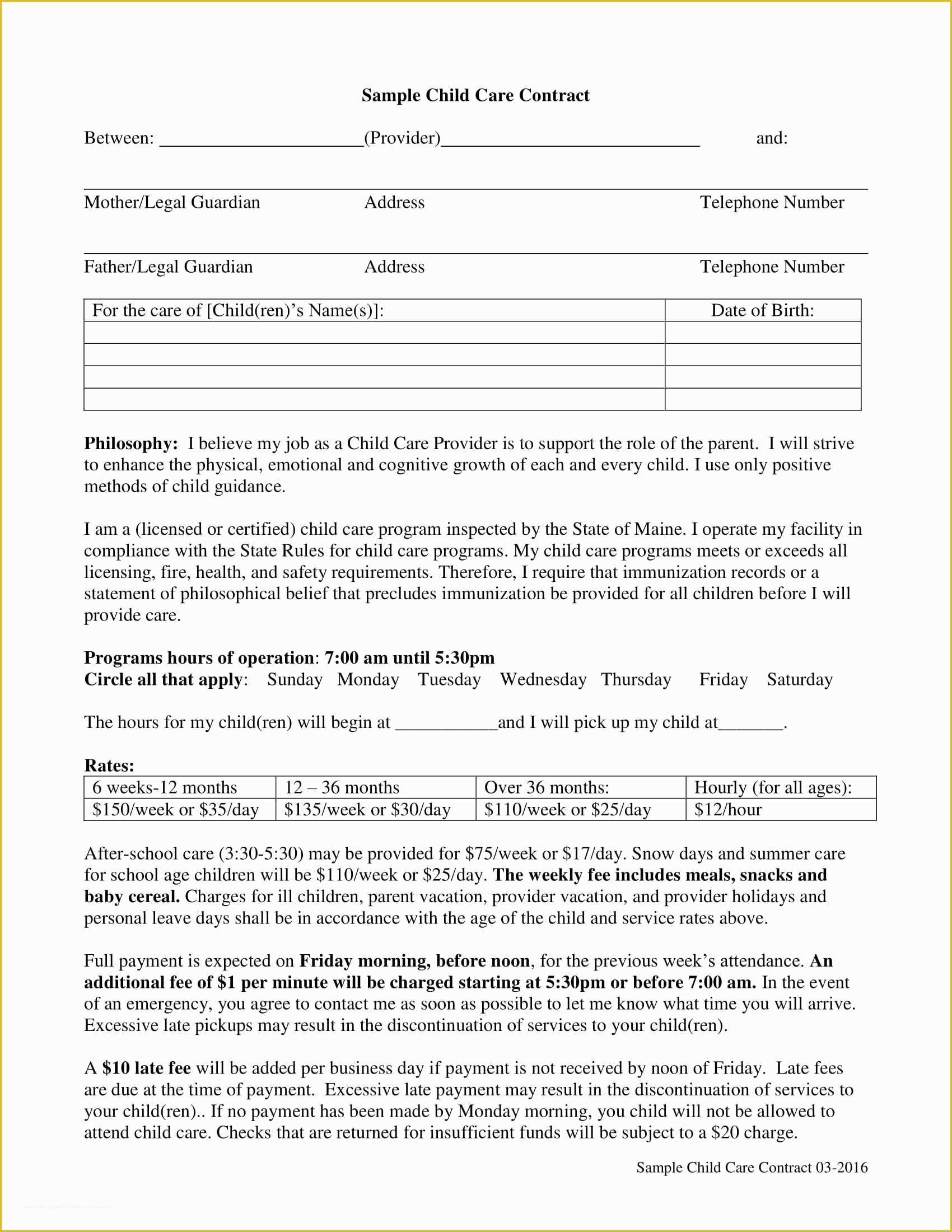 Child Care Contract Template Free Of 7 Child Care Contract Examples Pdf