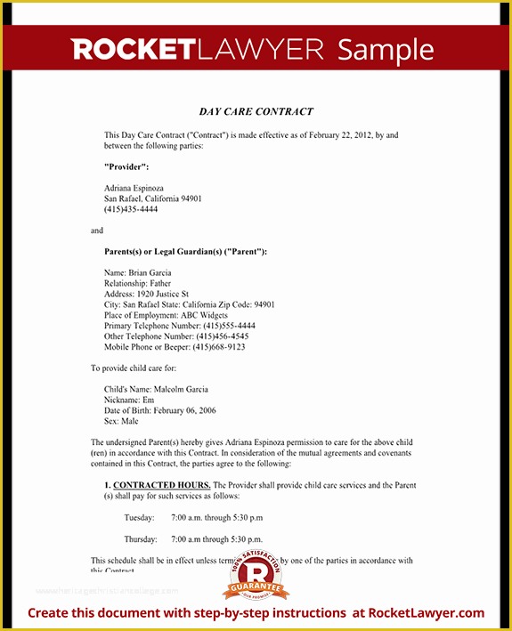 Child Care Contract Template Free Of Day Care Contract Agreement with Sample