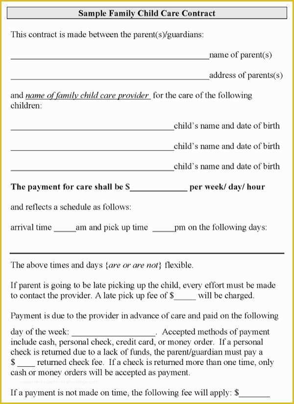 Child Care Contract Template Free Of Download Sample Family Child Care Contract for Free