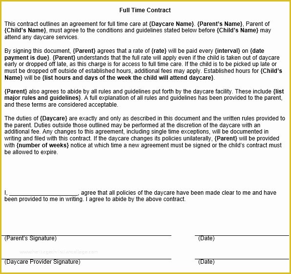 Child Care Contract Template Free Of Full Time Child Care Contract Template