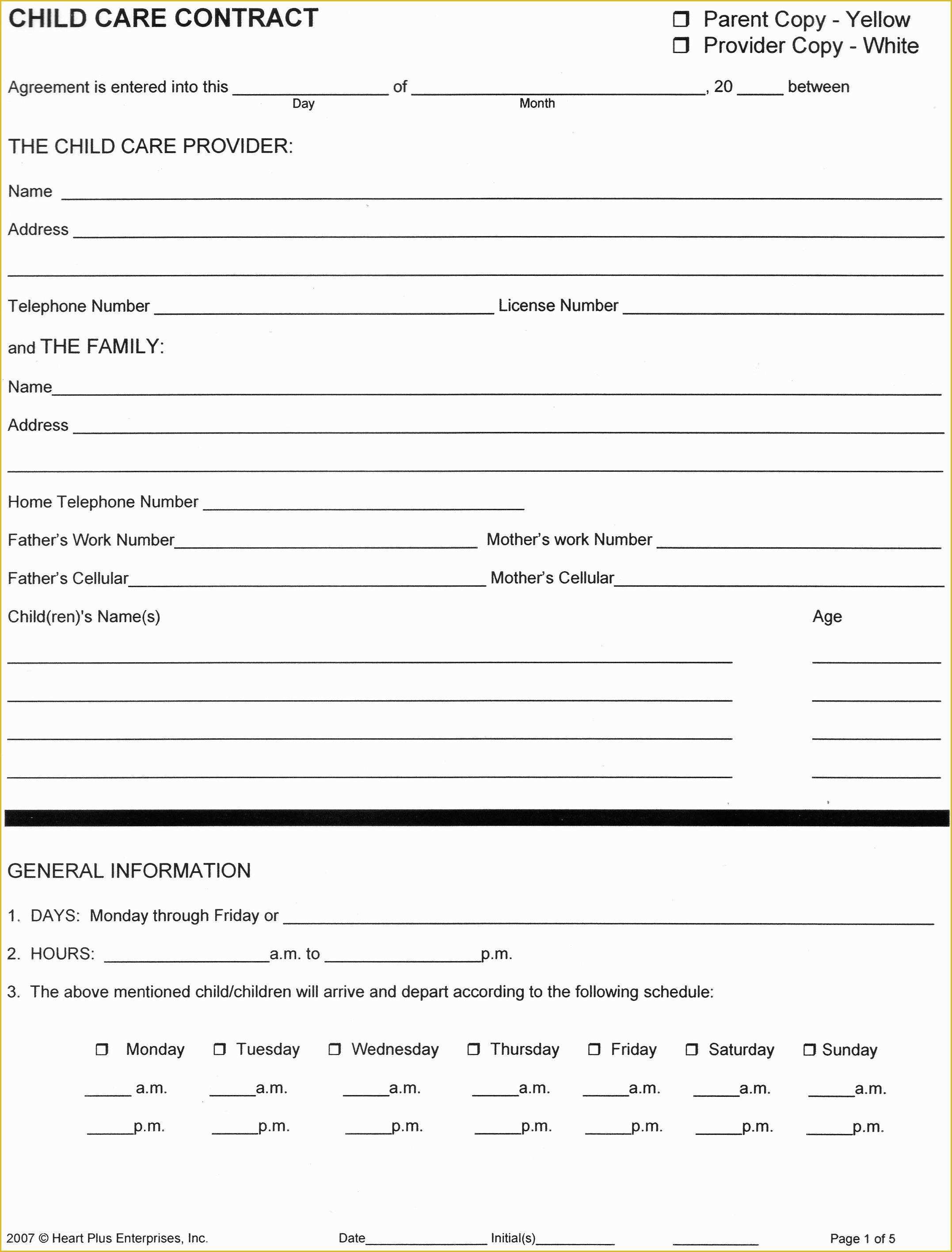 Child Care Contract Template Free Of Home Child Care forms Child Care Contract 1