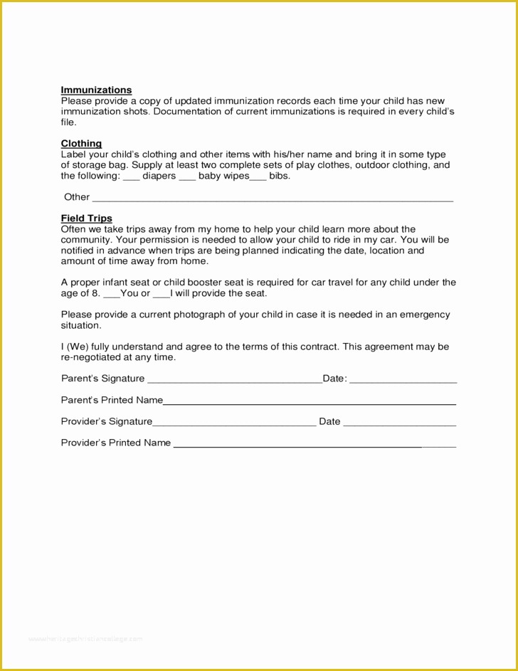 Child Care Contract Template Free Of Sample Child Care Agreement form Free Download