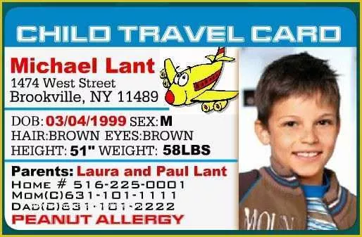 Child Id Card Template Free Of Child Travel Card