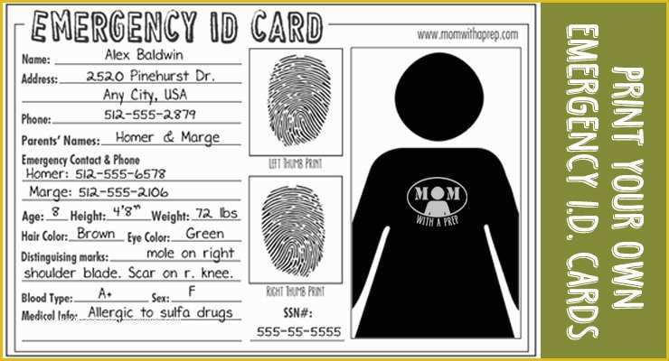 Child Id Card Template Free Of Emergency Id Cards Free Download Mom with A Prep