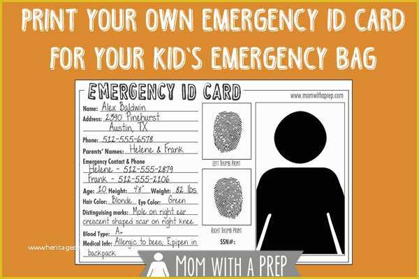Child Id Card Template Free Of Emergency Id Cards Free Download Mom with A Prep