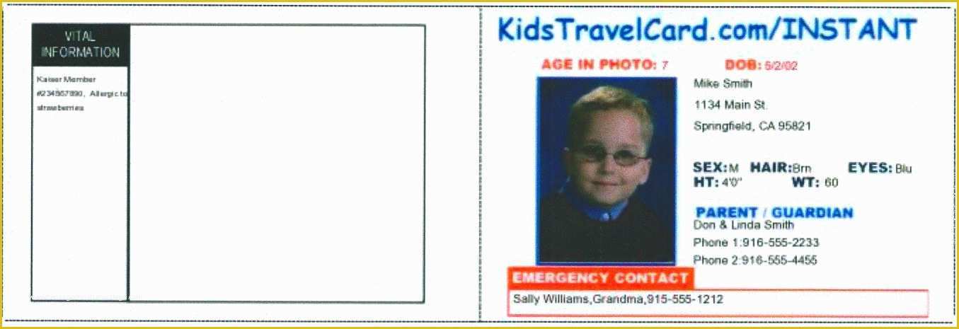 Child Id Card Template Free Of Travel Id Cards Your source for Photo Id