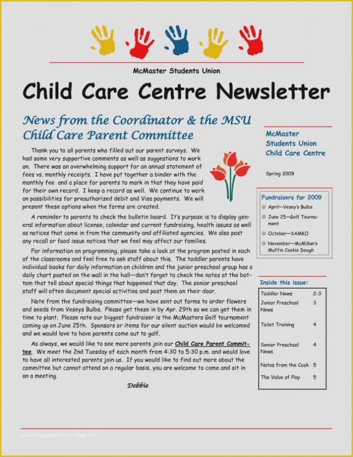 Childcare Newsletter Templates Free Of Aqualive