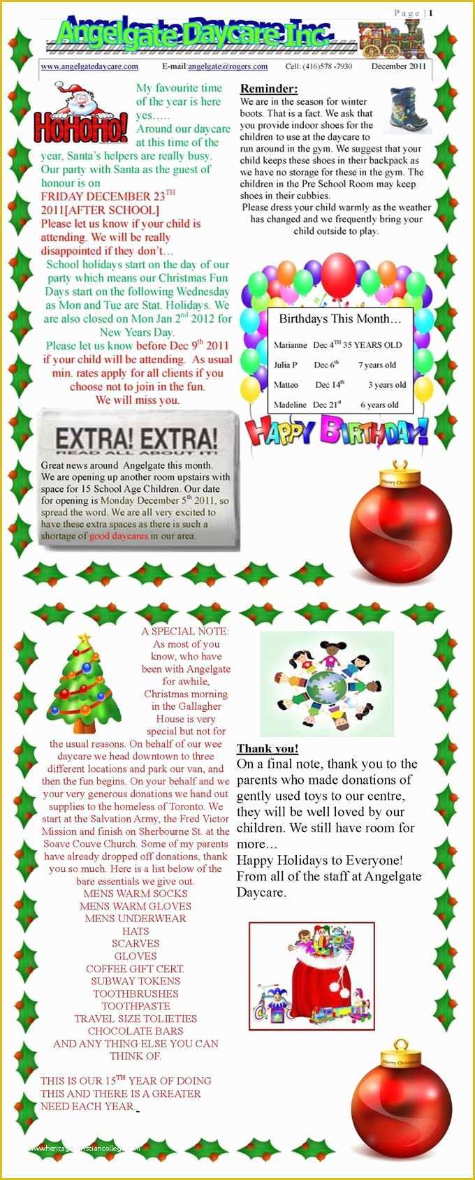 Childcare Newsletter Templates Free Of December Newsletter