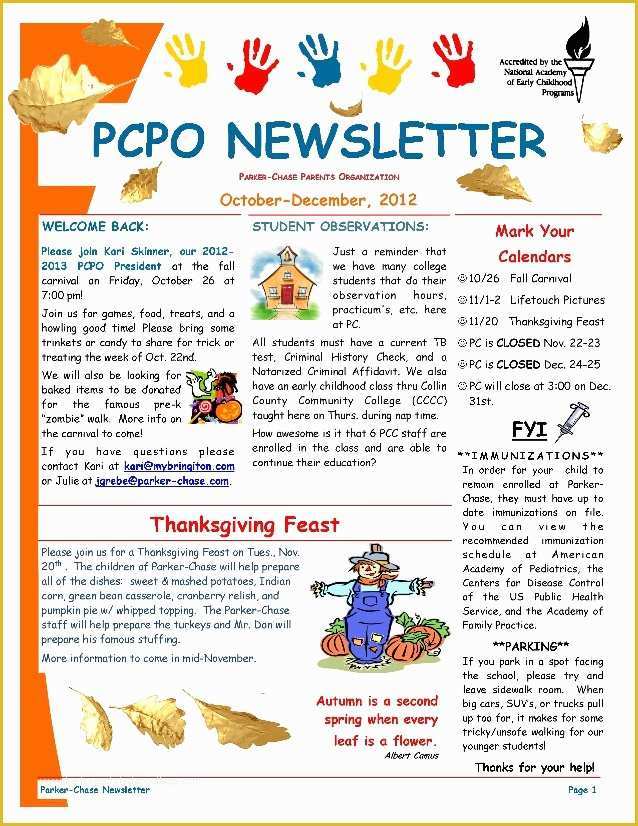 Childcare Newsletter Templates Free Of Pcpo October December 2012 Newsletter