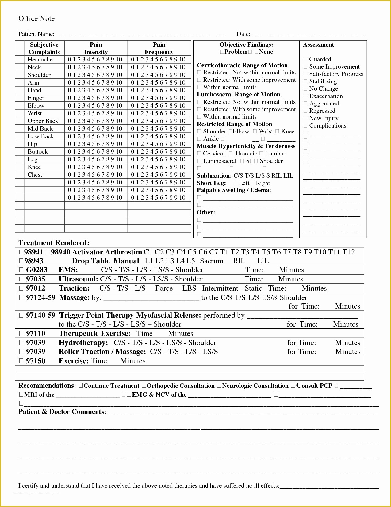 Chiropractic soap Notes Template Free Of 5 Best Of Printable Chiropractic forms soap Note