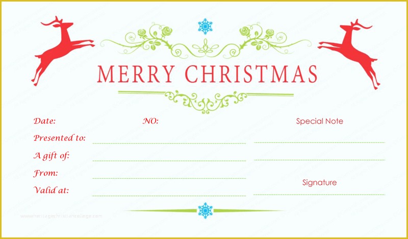 Christmas Blank Gift Certificate Template Free Of Double Reindeer Christmas Gift Certificate Template