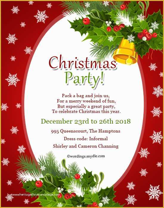 Christmas Card Invitation Templates Free Of Christmas Party Invitation Wordings Wordings and Messages