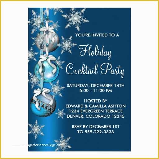 Christmas Card Invitation Templates Free Of Teal Blue Snowflakes ornaments Christmas Party 5x7 Paper