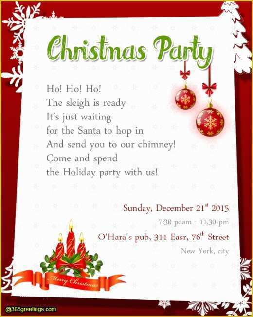 Christmas Email Invitations Templates Free Of Christmas Party Invitation Wording 365greetings