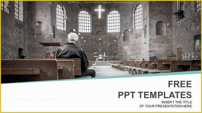 Church Ppt Templates Free Of Man Praying In Church Powerpoint Templates