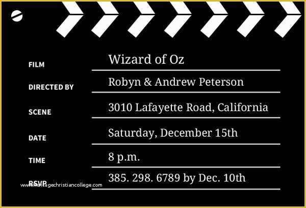 Clapper Board Template Free Of Black and White Clapper Board Movie Night Invitations