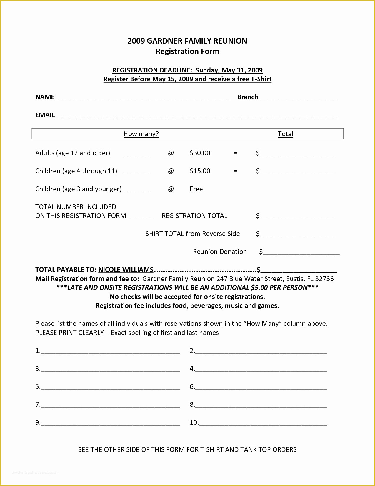 Class Registration form Template Free Of 7 Best Of Family Reunion forms Printable Free