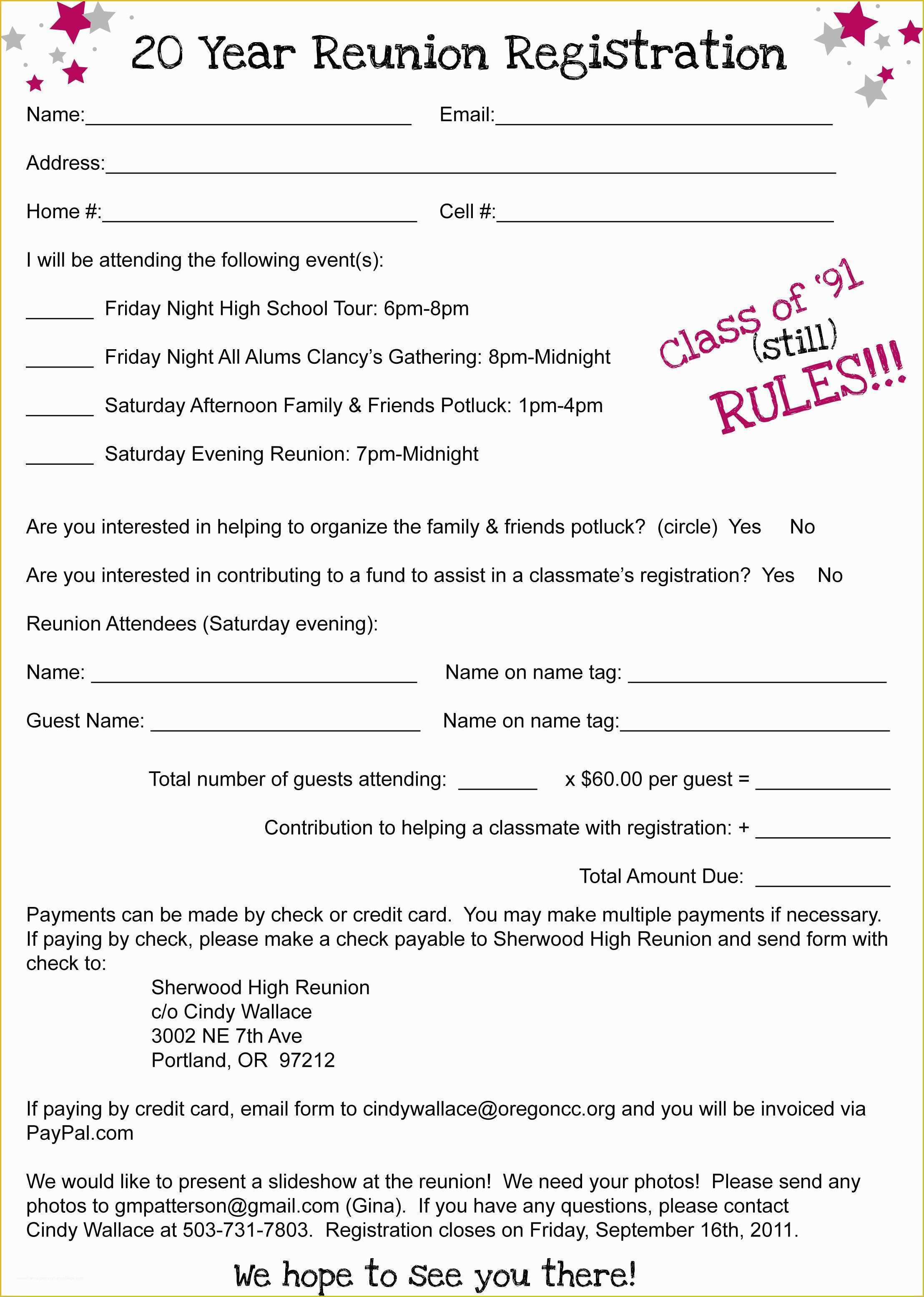 Class Registration form Template Free Of Family Reunion Registration Template to Pin On