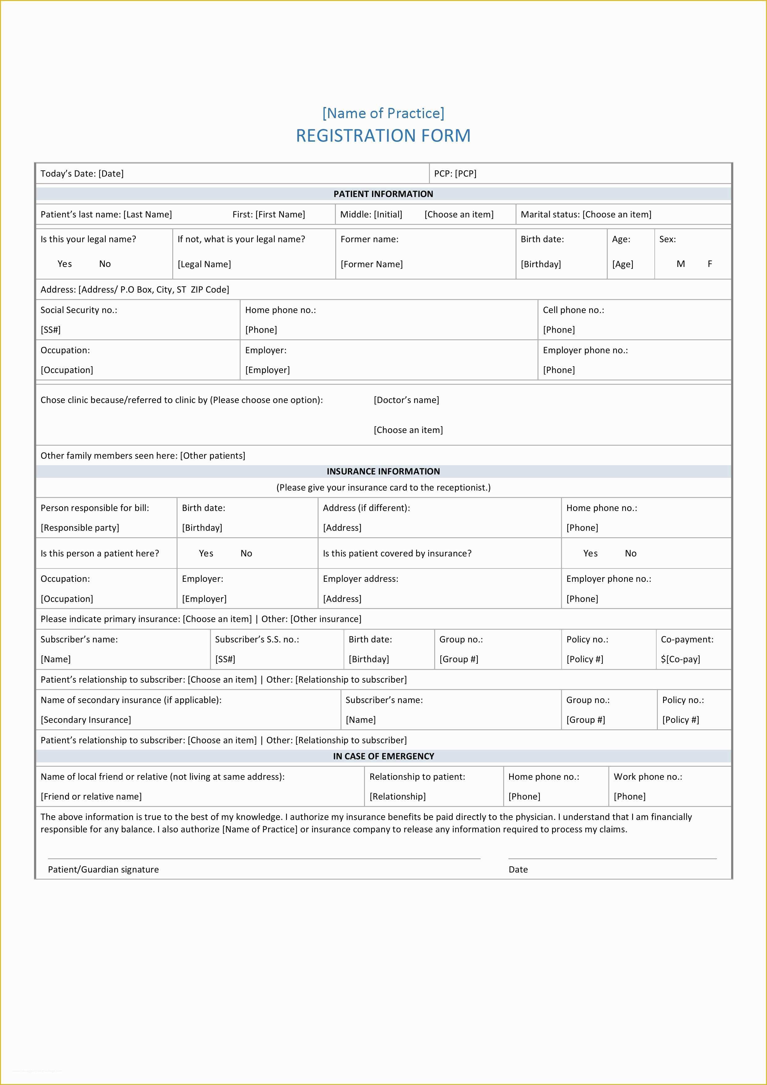Class Registration form Template Free Of Free Patient Registration form Pdf Template Download