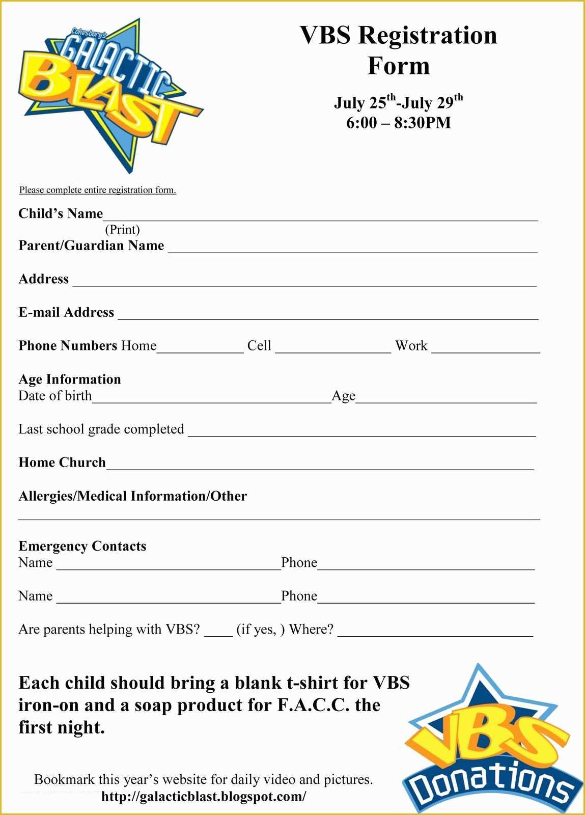 Class Registration form Template Free Of Free Vbs Registration form Template Vbs