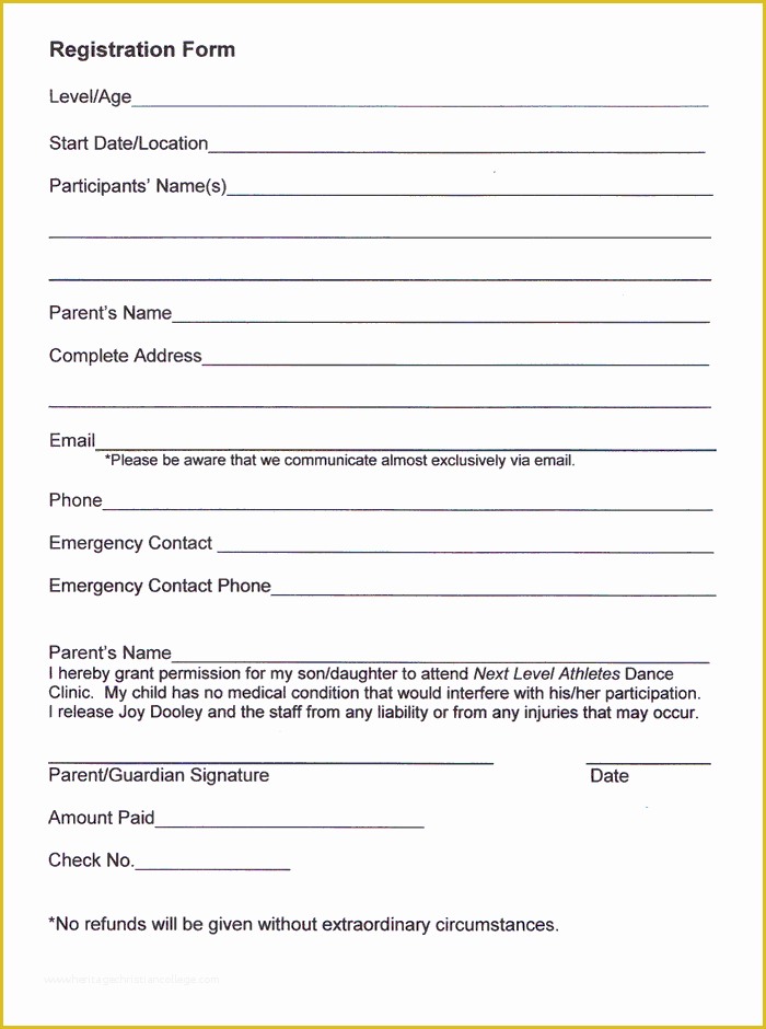 Class Registration form Template Free Of Next Level athletes Dance Class Registration form
