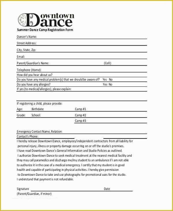 Class Registration form Template Free Of Pin by Marilyn Mcbride On Dance In 2019
