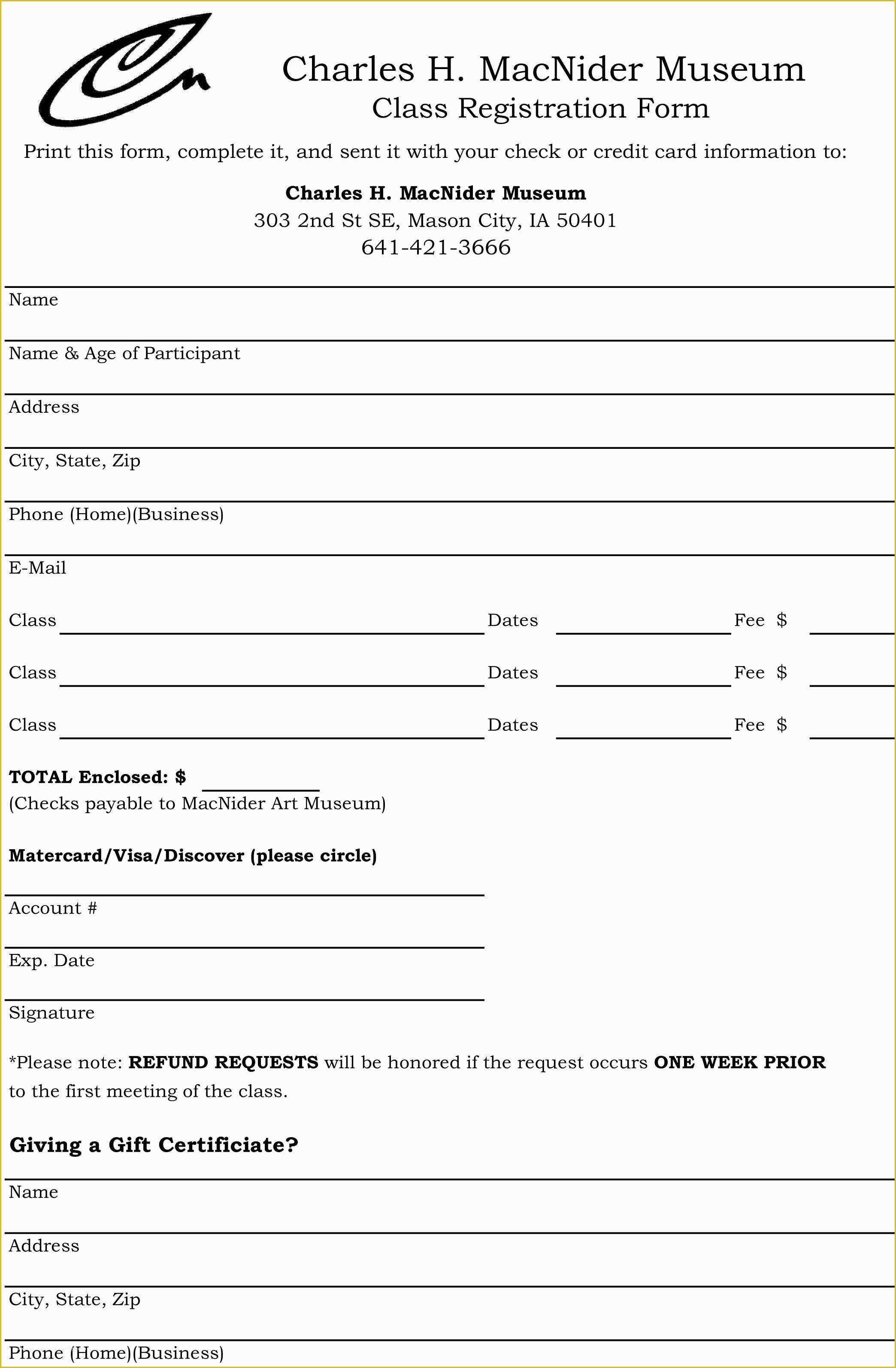 Class Registration form Template Free Of Registration