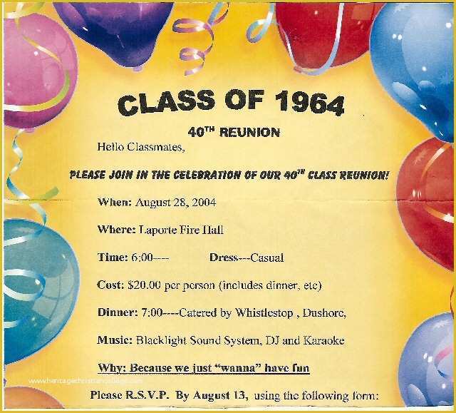 Class Reunion Invitation Templates Free Of 40th Reunion Laporte Pa 28 Augu