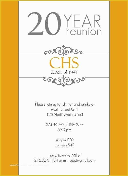 Class Reunion Invitation Templates Free Of Classic Colors 20 Year Class Reunion Invitation by