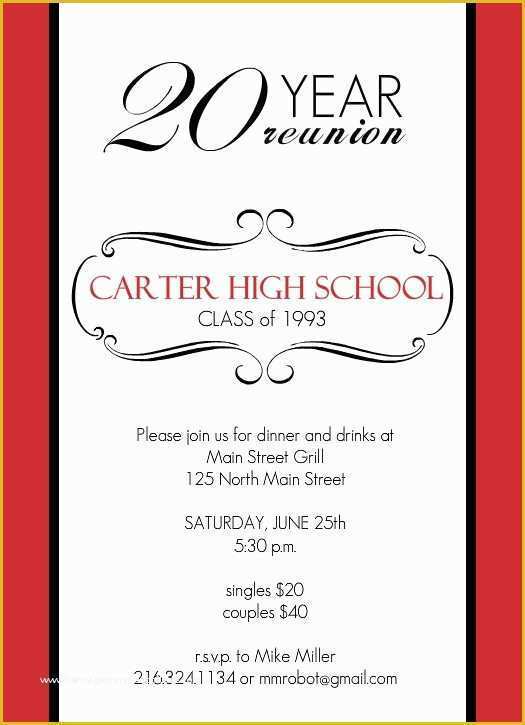 Class Reunion Invitation Templates Free Of Reunion Invitations Classic Red and White 20 Year Class