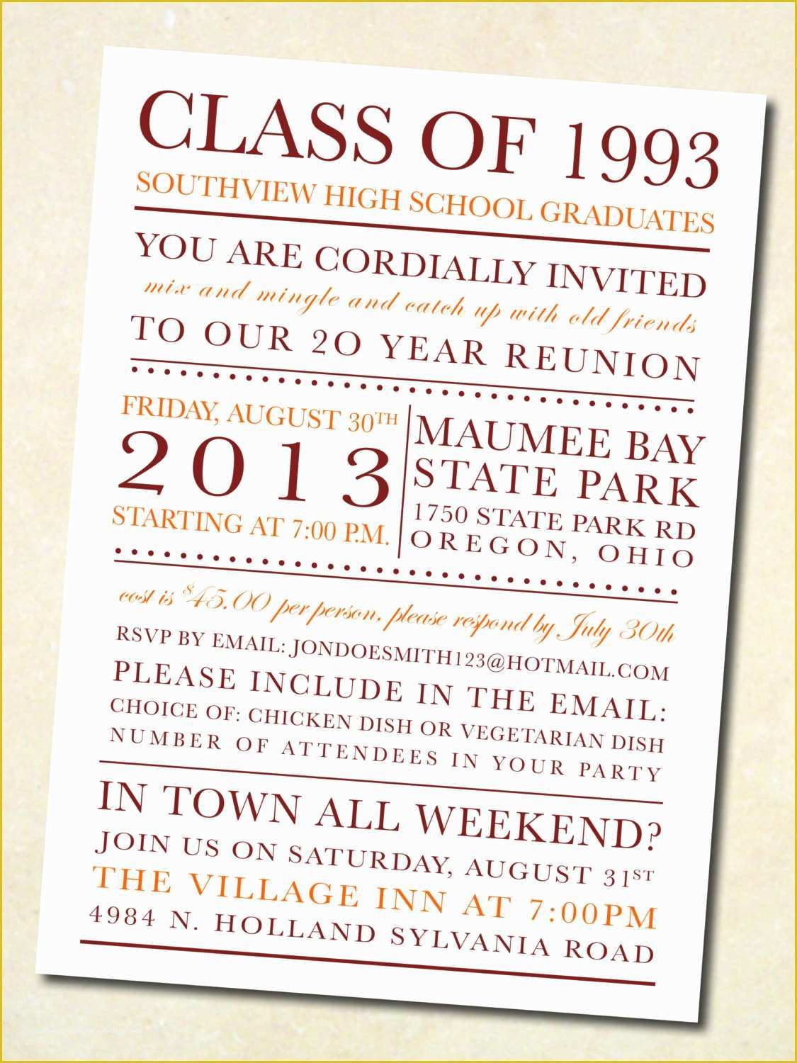 Class Reunion Invitation Templates Free Of School Colors Class Reunion Invitation Digital by