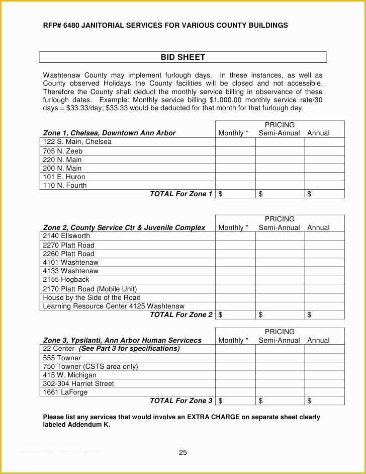 Cleaning Bid Template Free Of Request for Proposal 6480 Janitorial Services for
