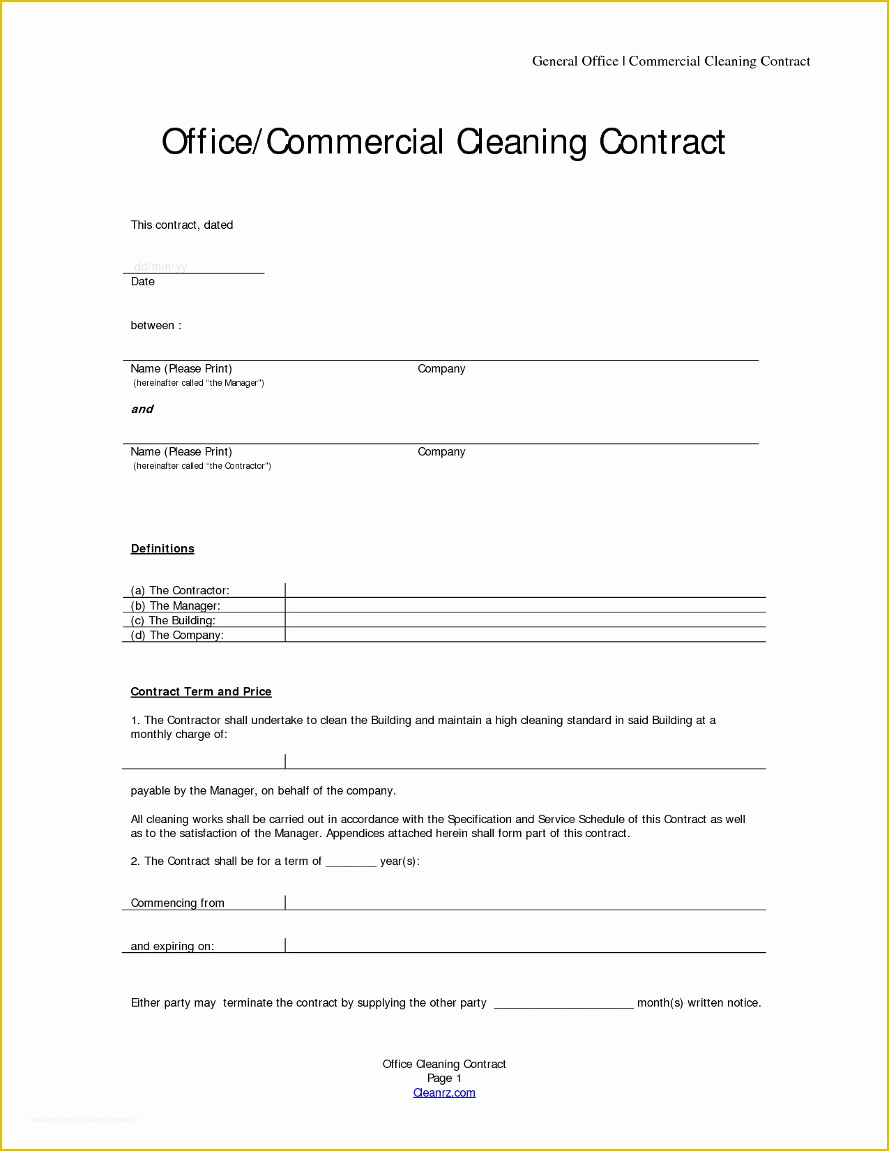 Cleaning Service Template Free Of Basic Service Contract Mughals