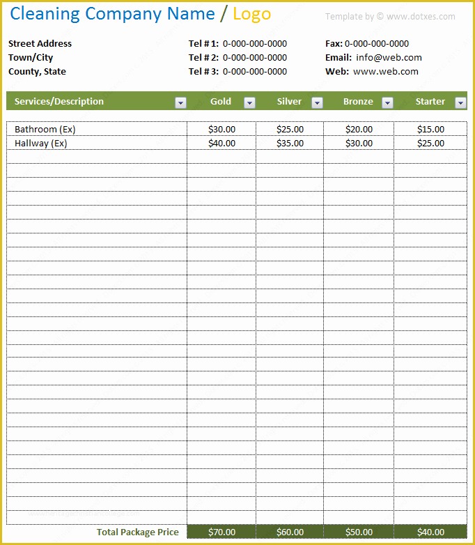Cleaning Service Template Free Of Cleaning Price List Template In Excel Dotxes