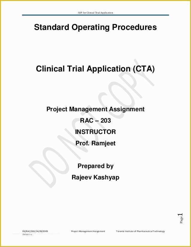 Clinical Research sop Template Free Of C Ta Standard Operating Procedures