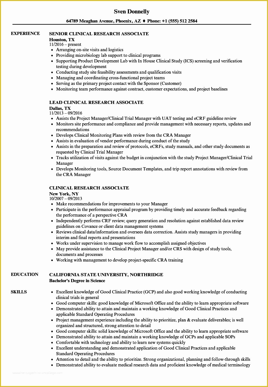 Clinical Research sop Template Free Of Clinical Research associate Resume Samples