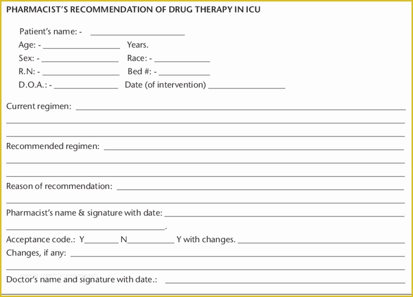 Clinical Research sop Template Free Of Prepared Re Mendation form Used by the Pharmasist