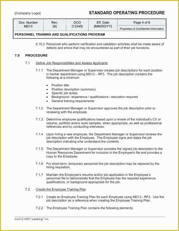 Clinical Research sop Template Free Of Training sop Example Gmp Procedure Guidance for Preparing